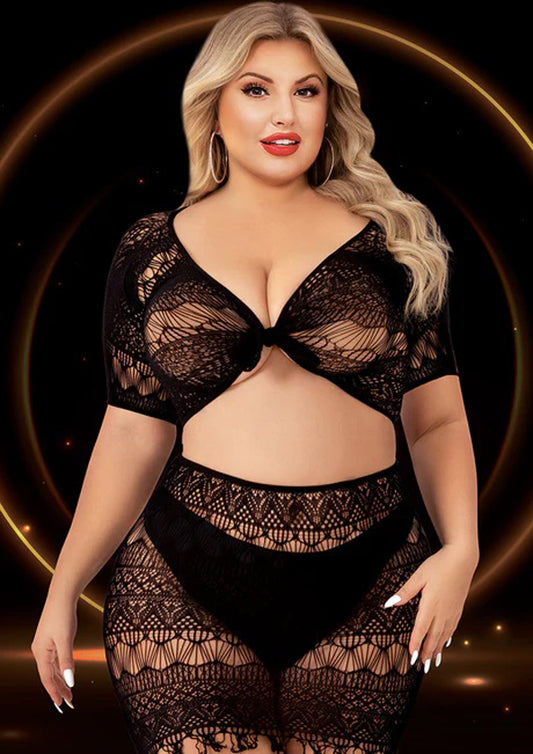 2 Piece Crop Top and Skirt Set - Queen Size - Black | 848416014200 | Available at EroticWarehouse.com