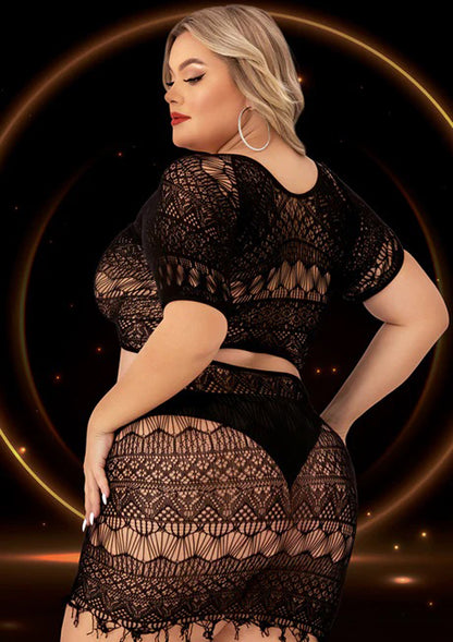 2 Piece Crop Top and Skirt Set - Queen Size - Black | 848416014200 | Available at EroticWarehouse.com