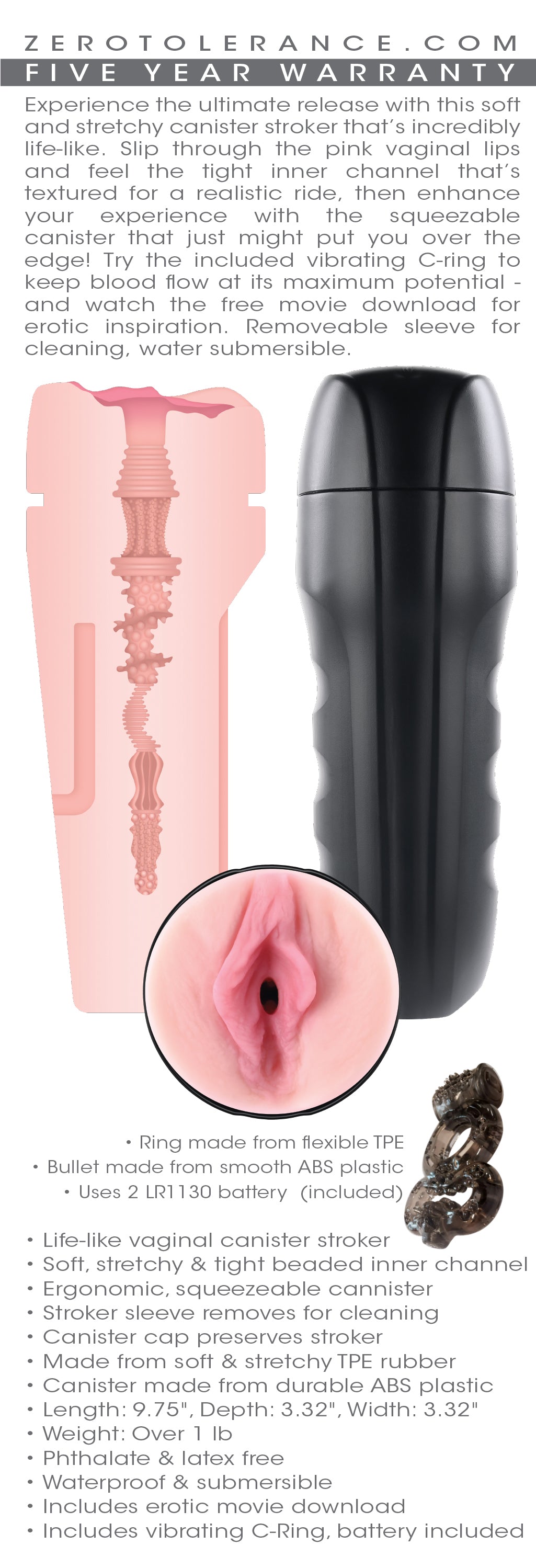 Zero Tolerance - Grip It - Pussy Style Stroker - Light | 844477021263 | Available at EroticWarehouse.com