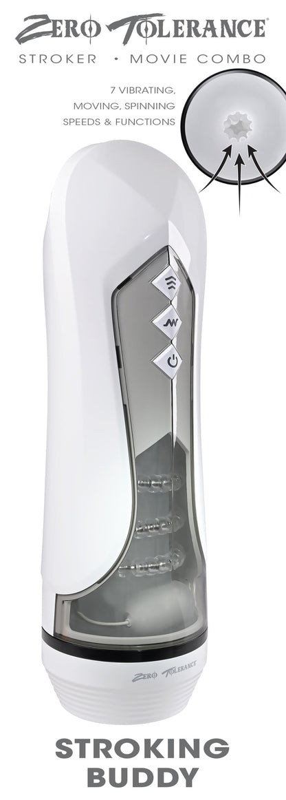 Stroking Buddy Thrusting Vibrating And Spinning Stroker - White | 844477022833 | Available at EroticWarehouse.com