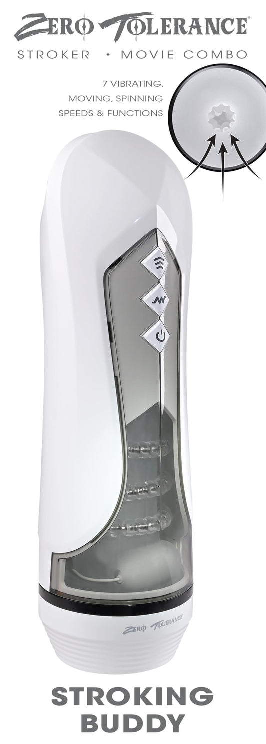 Stroking Buddy Thrusting Vibrating And Spinning Stroker - White | 844477022833 | Available at EroticWarehouse.com