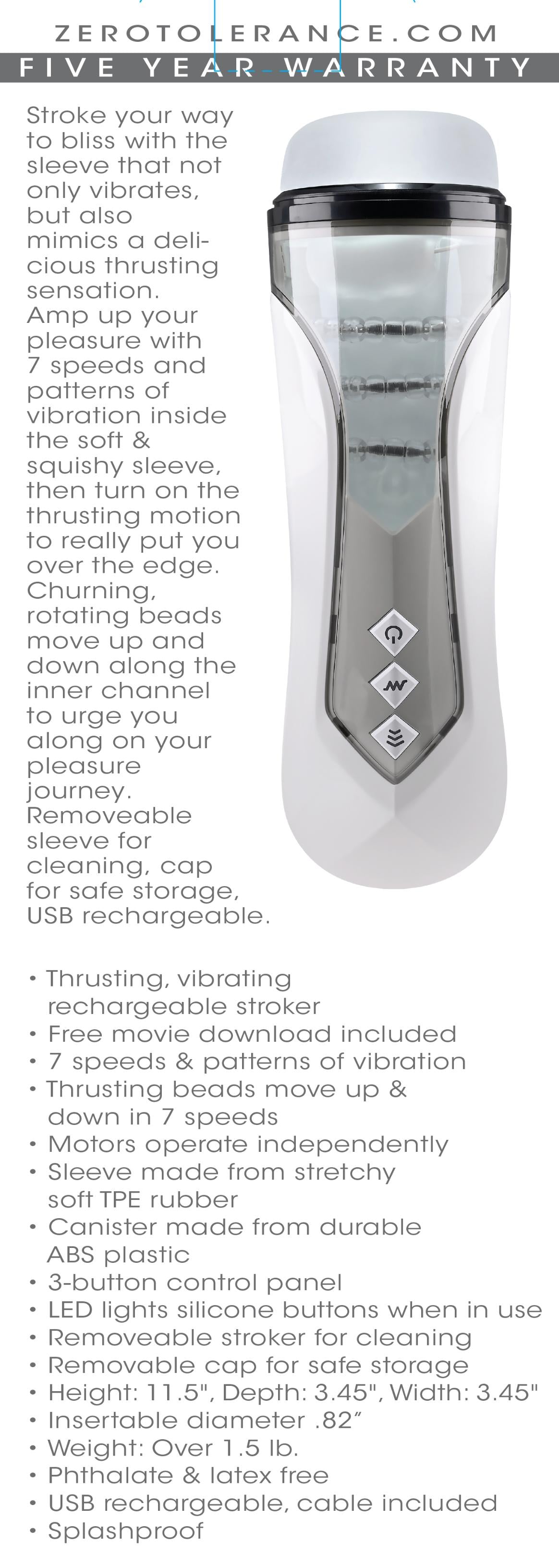 Stroking Buddy Thrusting Vibrating And Spinning Stroker - White | 844477022833 | Available at EroticWarehouse.com