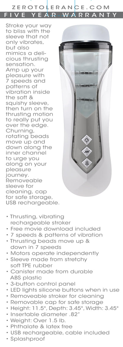 Stroking Buddy Thrusting Vibrating And Spinning Stroker - White | 844477022833 | Available at EroticWarehouse.com